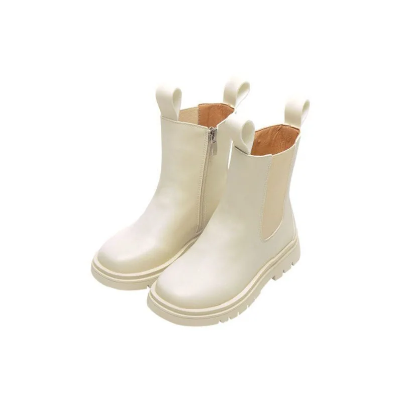 Size 26-36 Kids Spring Winter Chelsea Shoes Thick bottom Waterproof White Cotton Boots British Style Girls Toddler Short Boots