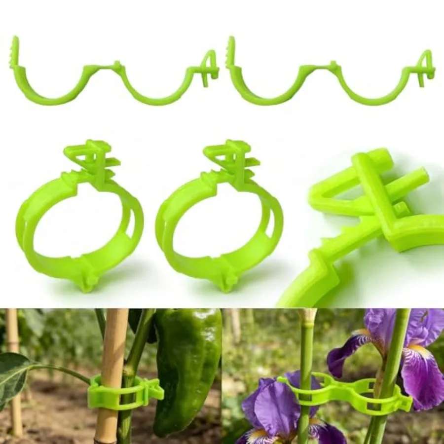 Gardening application, plastic material, bright green color, 150 pcs plant support clips with 3 adjustable ties for tomato, gra