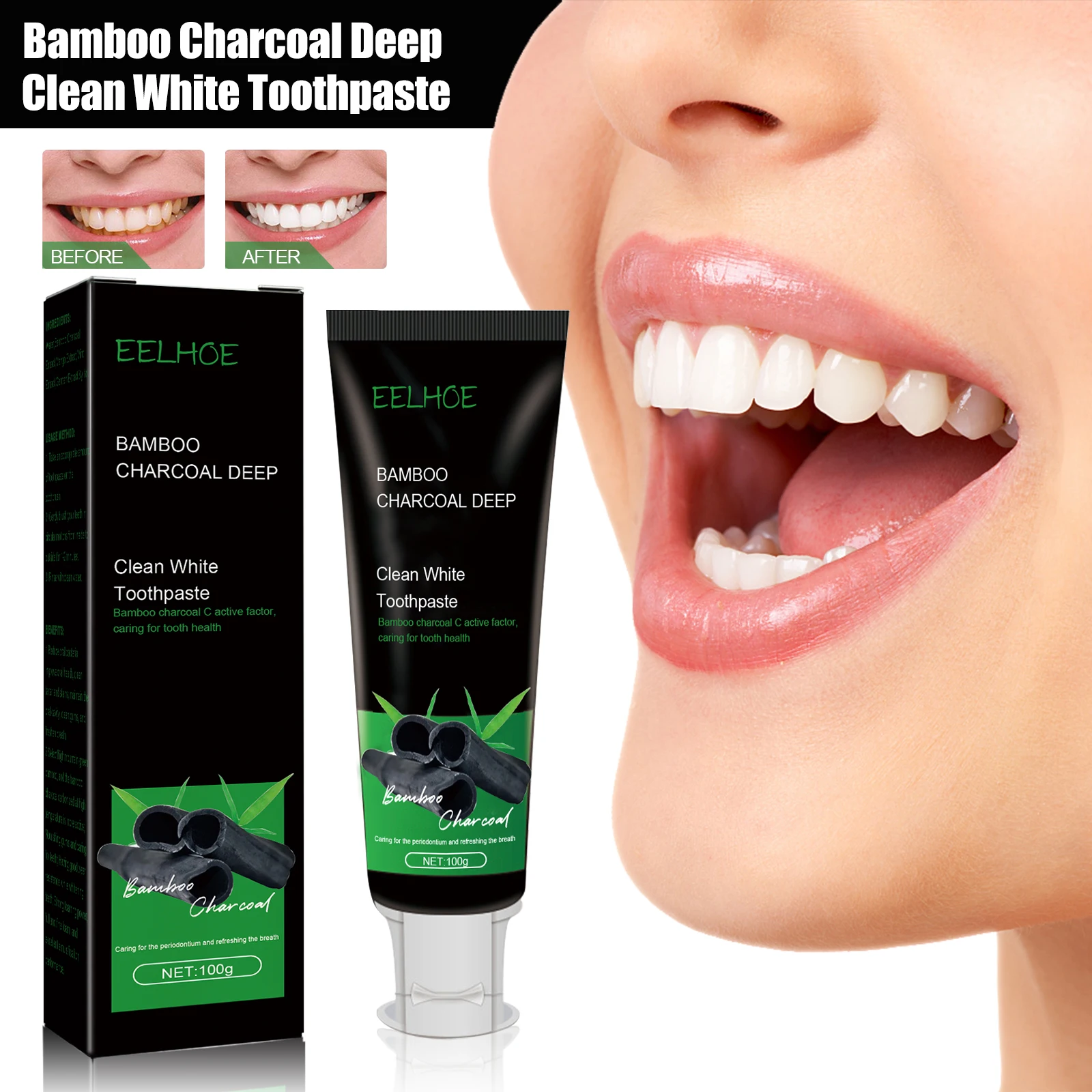 Bamboo Charcoal Toothpaste Deep Clean Yellow Teeth Stains Removes Mouth Odor Brightening Whitening Teeth Care Toothpaste 100g