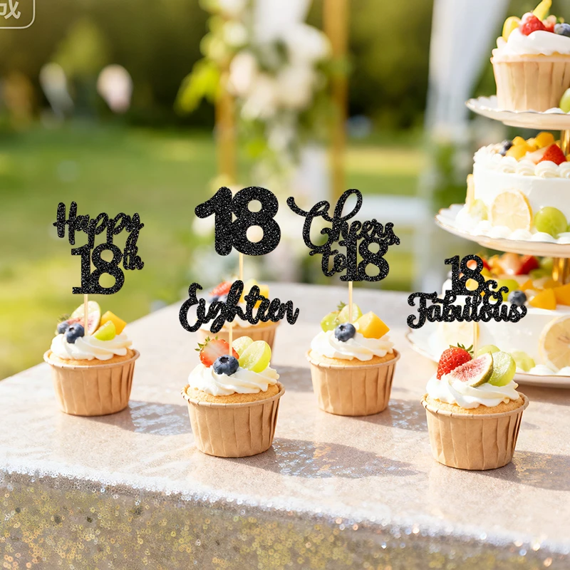 YOMDID 25 Cupcake-Topper zum 18. Geburtstag, glitzernde Cupcake-Topper zum 18. Geburtstag, glitzernde Cupcake-Picks zum 18. Geburtstag – Detail 12