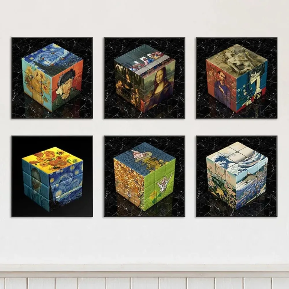 Square Cube Canvas Painting Wall Art Famous Painting Print Pictures Van Gogh Rubik\'s Cube Poster Living Room Modern Home Decor