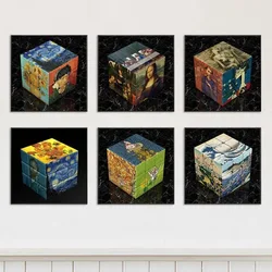 Square Cube Canvas Painting Wall Art Famous Painting Print Pictures Van Gogh Rubik's Cube Poster Living Room Modern Home Decor