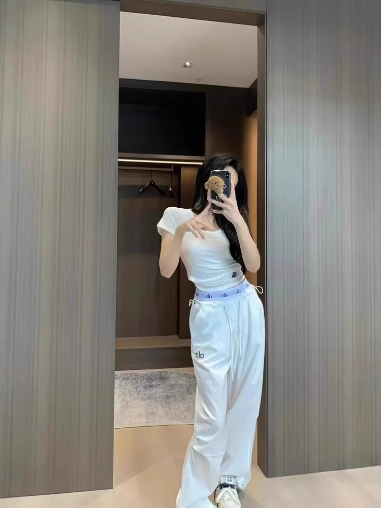 الرجعية الكورية Sle عارضة السراويل واسعة الساق كوي الجافة مزدوجة الخصر رئيس الشمس حماية فضفاضة تناسب أنبوب مستقيم عارضة السراويل