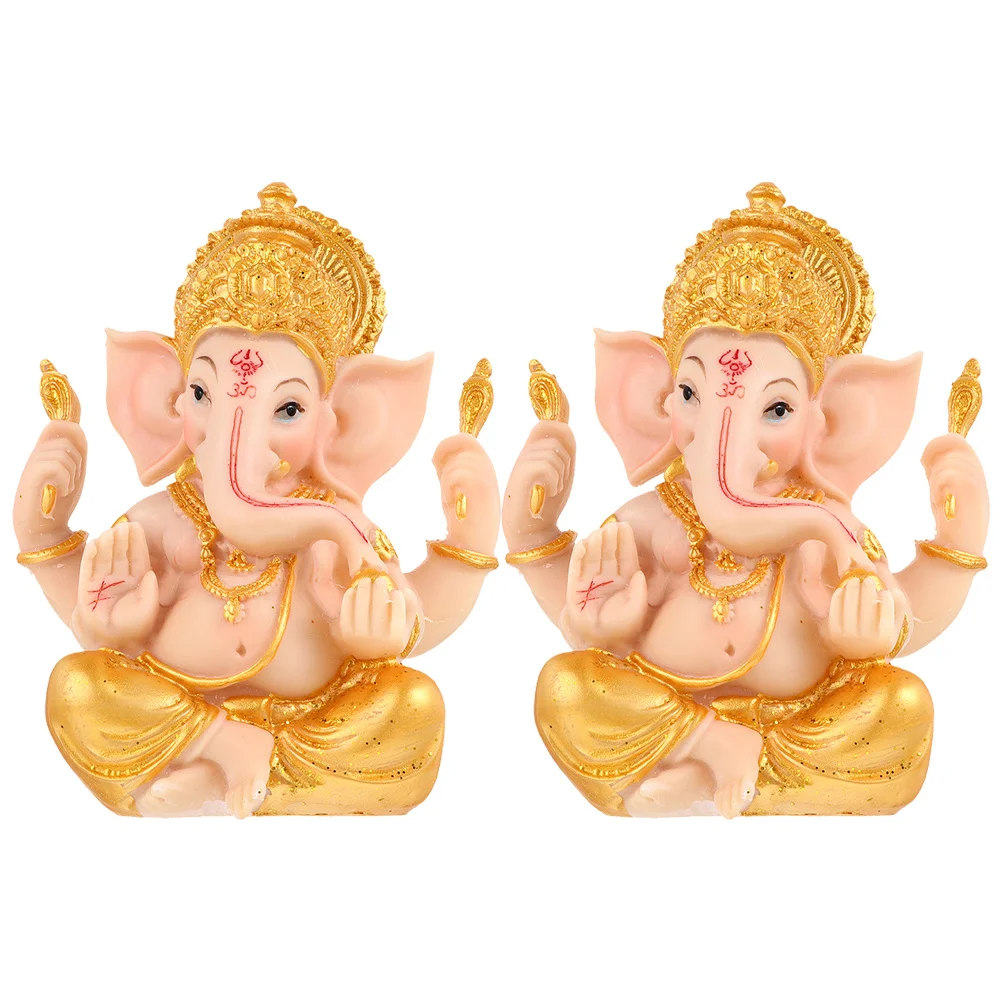 

2Pcs Elephant God Statues Resin Hindu Elephant God Sculptures Feng Shui Desktop Wealth Sculpture Room Decoration