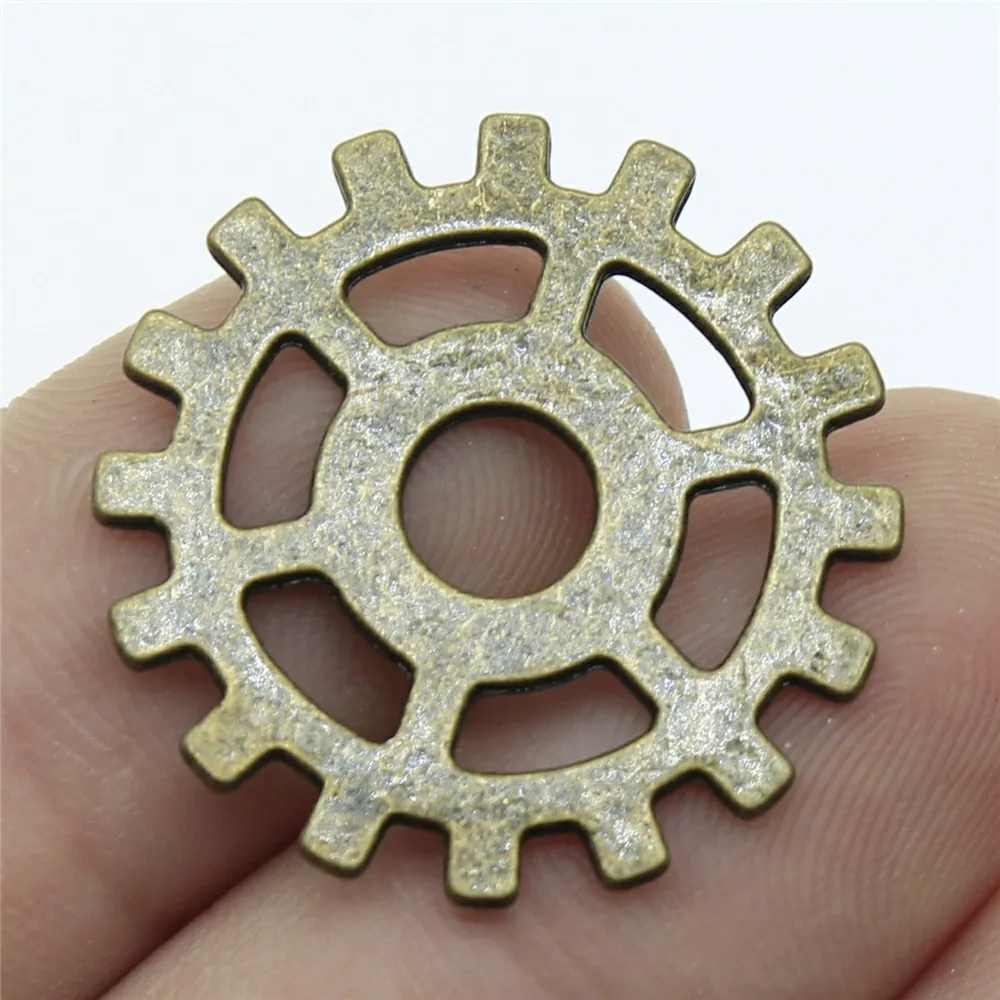 WYSIWYG 10 sztuk bransoletki Charms Steampunk biegów 2 kolory antyczne srebro kolor antyczny brąz kolor 25mm ze stopu metali biżuteria DIY akcesoria — zdjęcie 4
