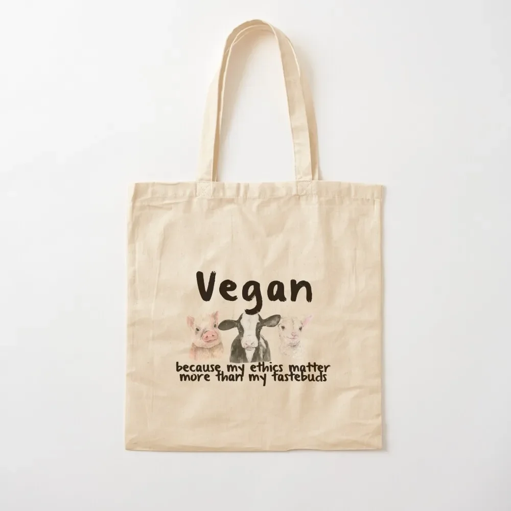 

Vegan because_watercolor_black text Tote Bag Women bags canvas tote Gift bag Tote Bag