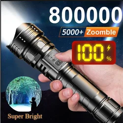 KDULIT High Power Strong Light Zoomable Flashlights USB Rechargeable with Power Display Outdoor Long Shot Camping Lantern