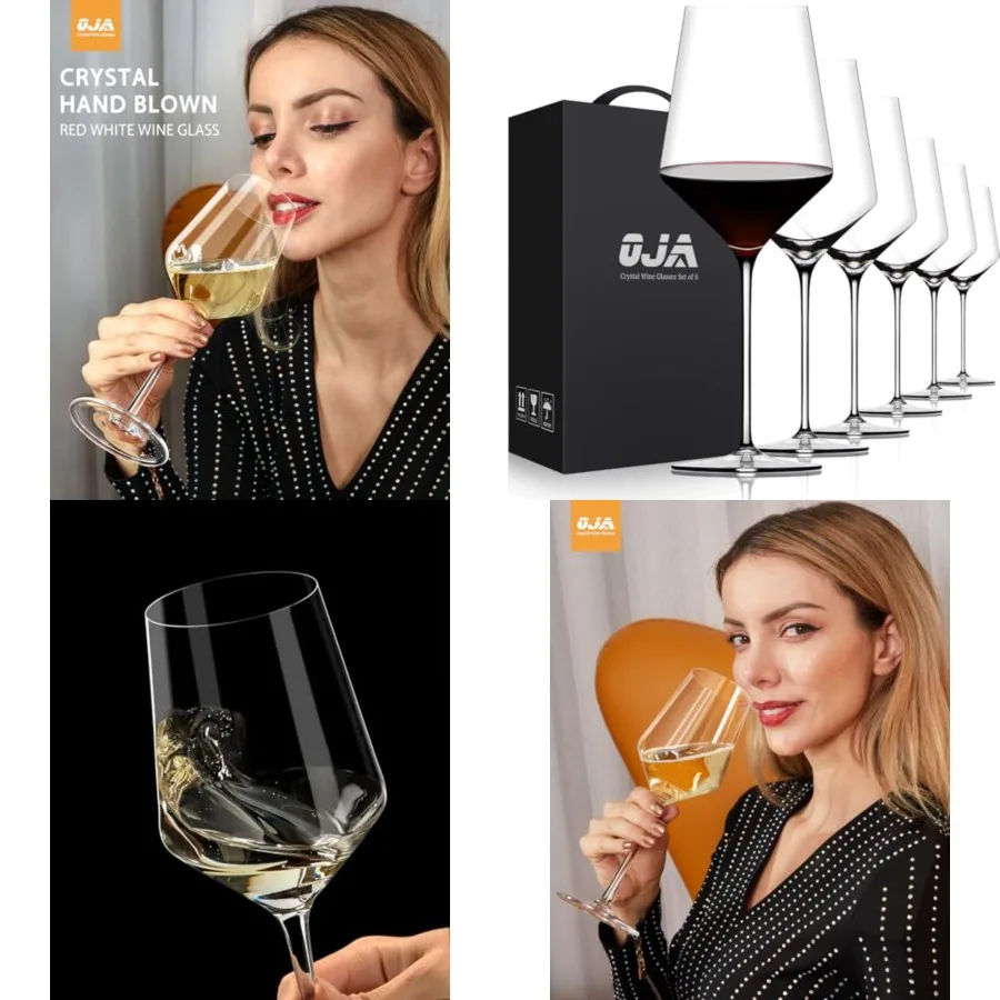 

Red Wine Glasses Set of 6, Premium Crystal Wine Glasses Hand Blown, 17 oz, Long Stem, Thin Rim, Perfect for Daily Use, Unique W