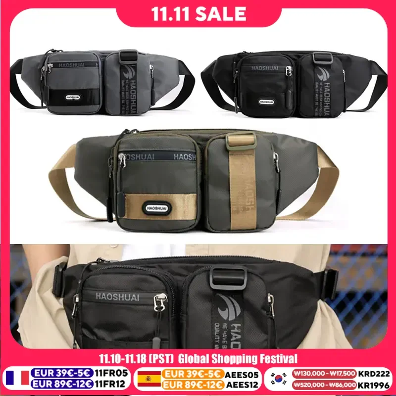 Men's Breast Package Waterproof Outdoor Sports Bag Travel Waist Belt Pack Shoulder Pouch Chest Bag Nylon Waist Bag Banana Bag