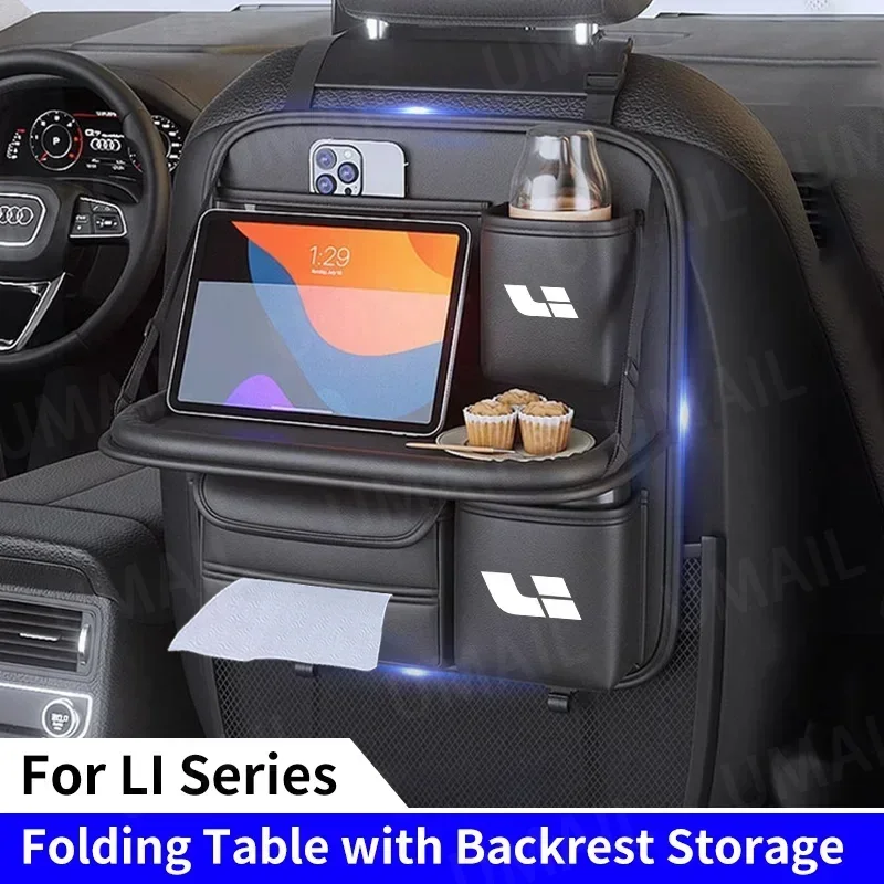 Car Seat Back Storage Bag for Kids with Foldable Dining Table Tray Backseat Organizer For LEADING IDEAL L6 L7 L8 L9 Li ONE MEG