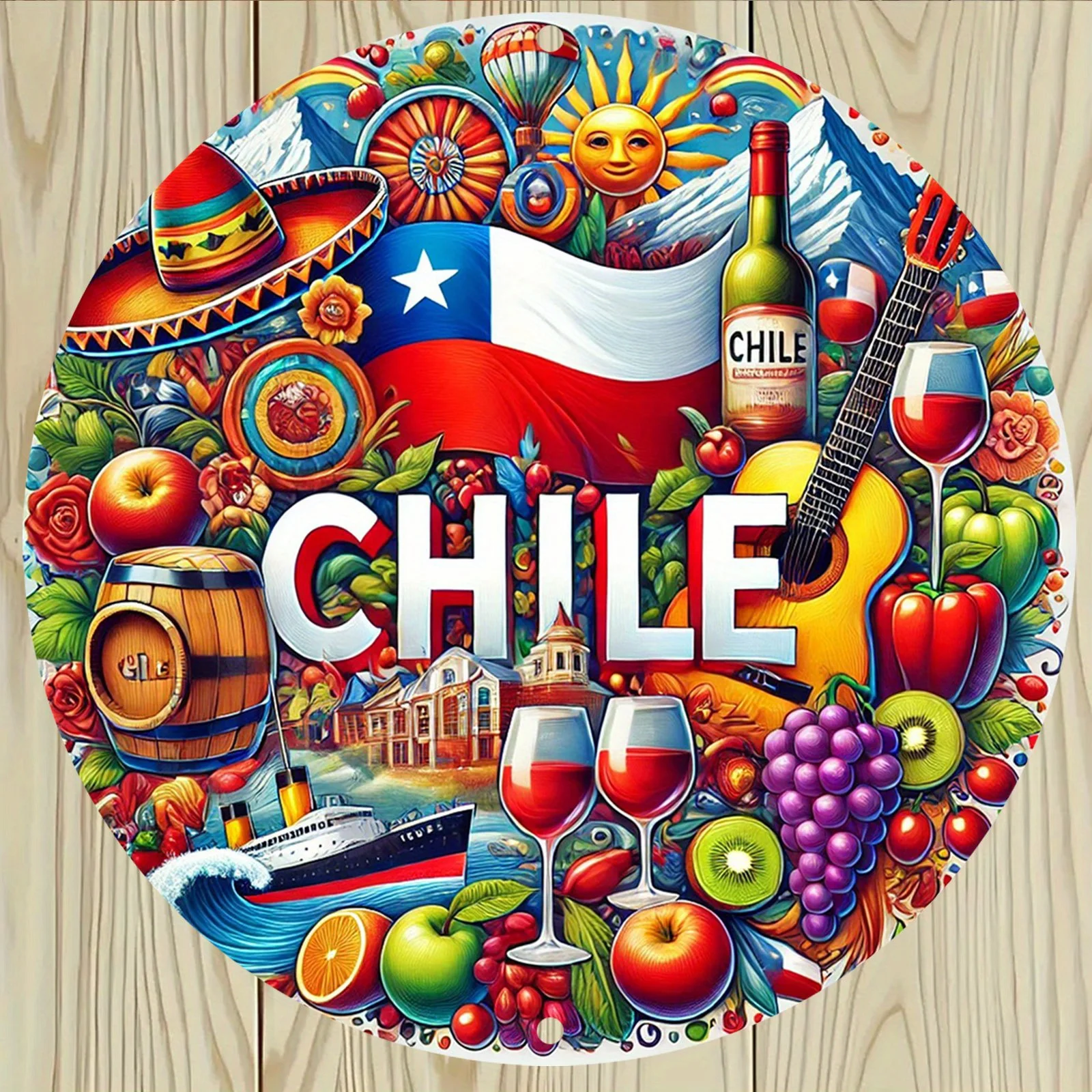 Chile Theme Metal Wall Art, Indoor Outdoor Decor, Home Office Yard Gift for Travelers Chileans