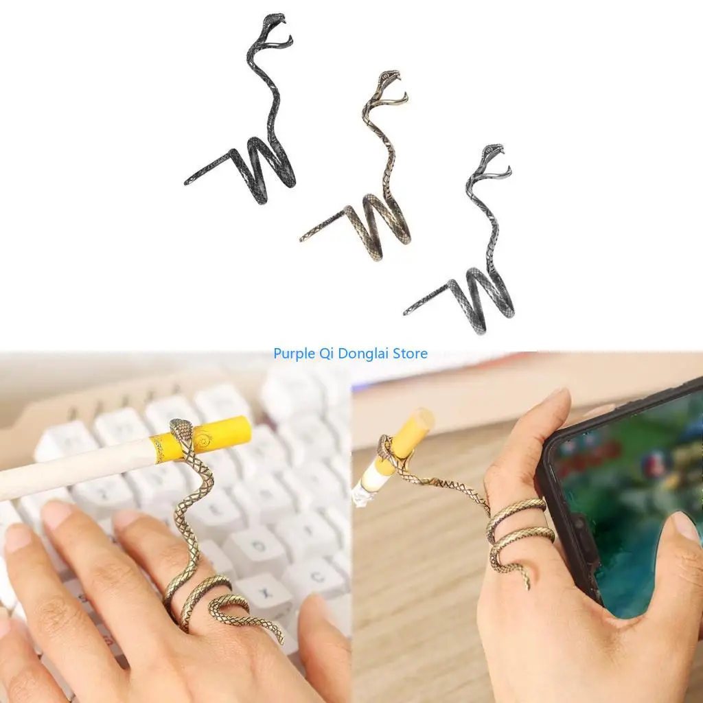 L21E Cigarette Holder Ring Antique Snake Shaped Smoking Finger Holder Elegant Ring