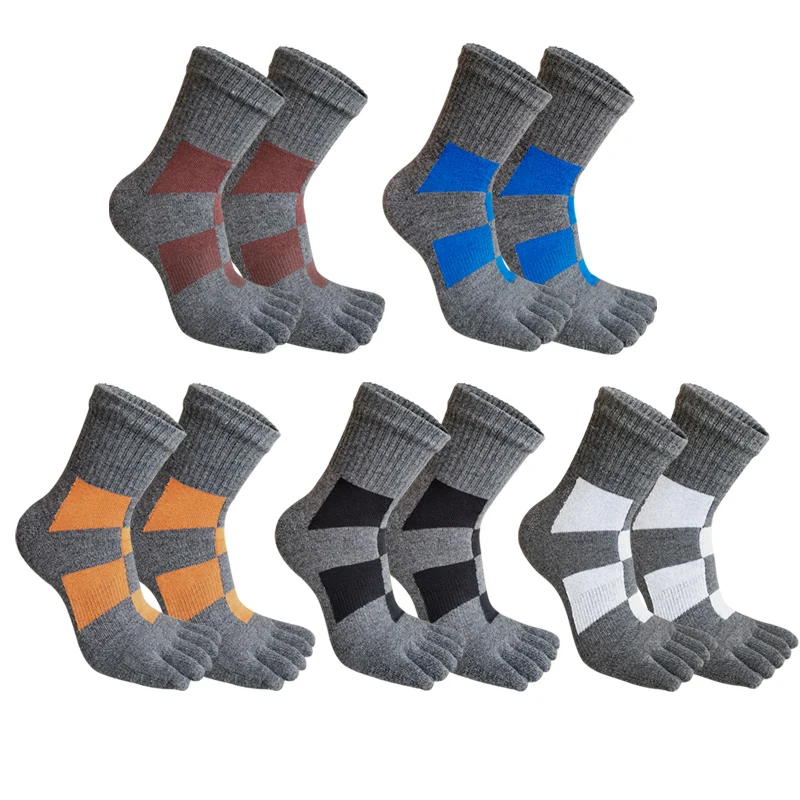 Mans Boy Five Finger Socks Short Compression Cotton Rectangle Fitness Anti-Bacterial Breathable Vintage Outdoor Toe Sport Socks