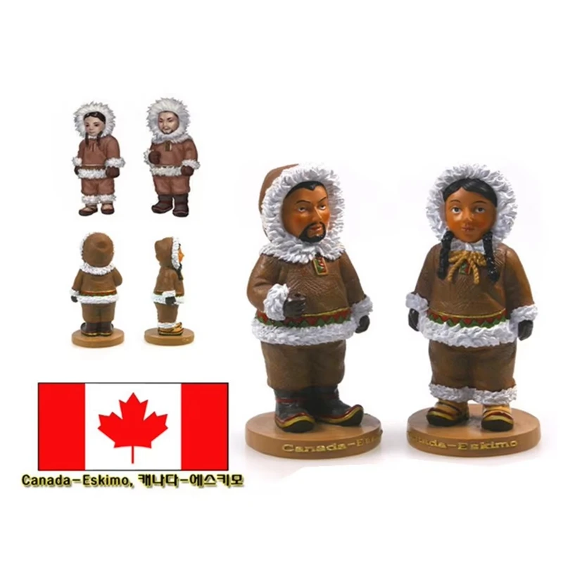 Canada Eskimo National Costumes Hand-painted Resin Crafts World Celebrity Statue Tourism Souvenir Gifts Collection