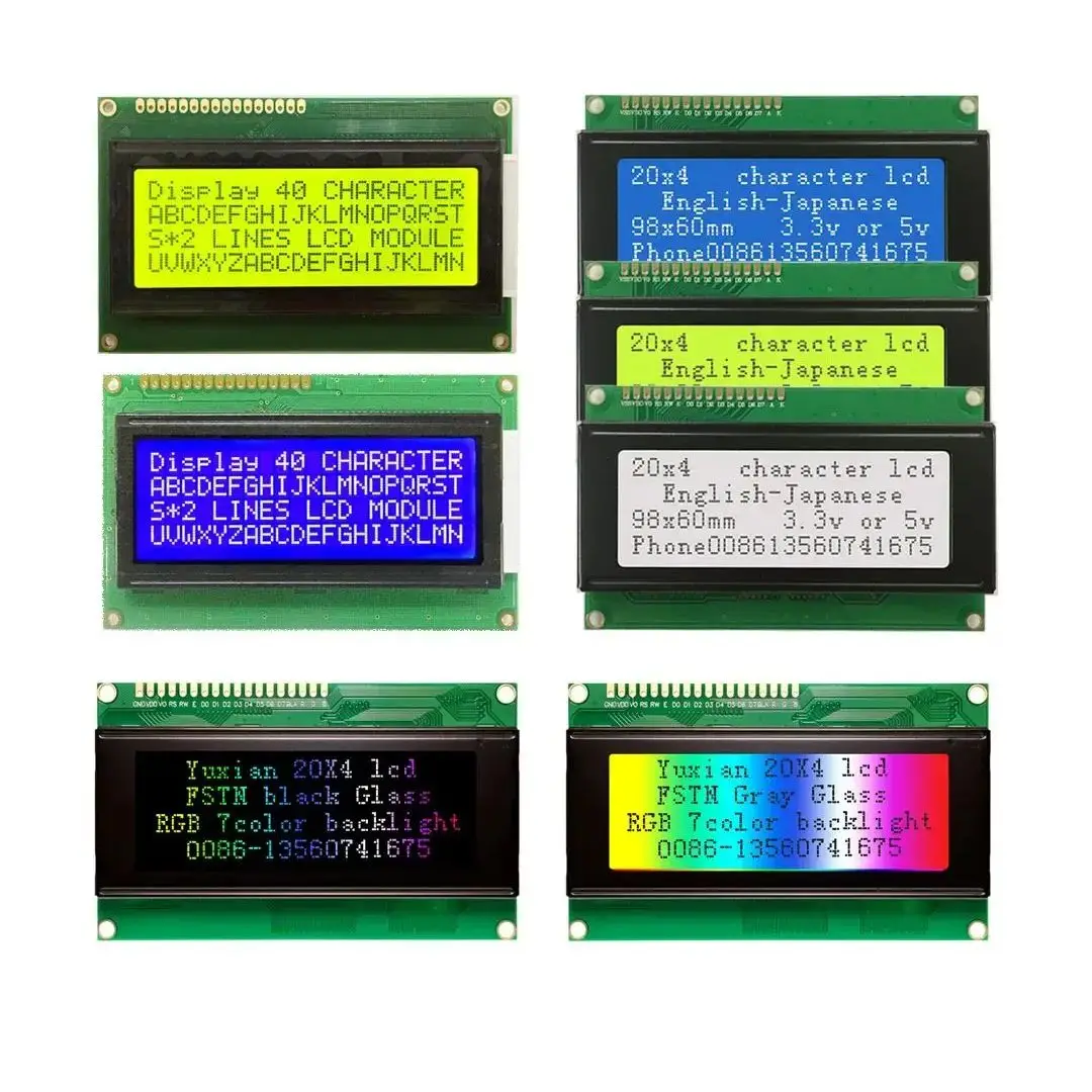 Wyświetlacz LCD 2004A 20x4 IIC I2C Niebiesko-Biało-Zielony Ekran Podświetlenie RGB Czarny Charakter 3.3V lub 5V 98X60mm