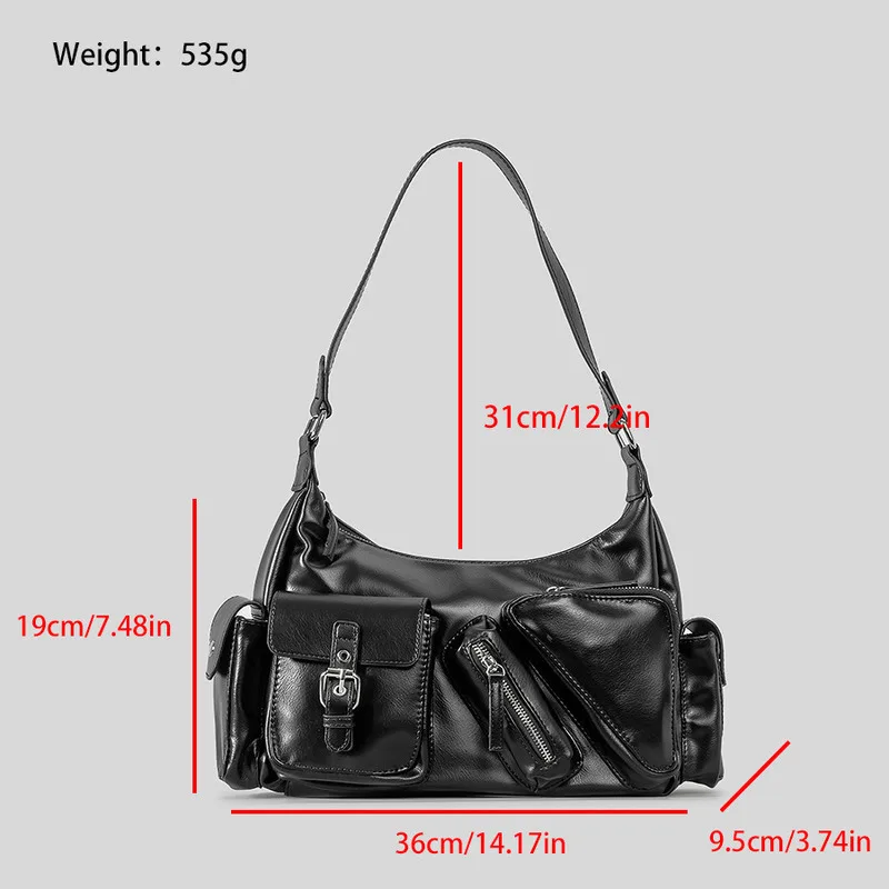 Women\'s New Style Motorcycle & Cycling Bags Luxury Designer Handbags PU Vintage Waxed Leather Multi-pocket Small Shoulder Bag