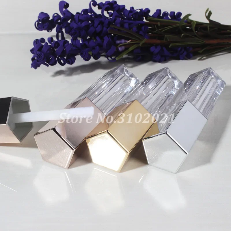 20/50pcs 4.5ml Empty Five Angle Rhombus Lip Gloss Tube Cosmetic Clear Lipbalm Container Gold/Silver/Rose Gold Makeup Vilas Tools