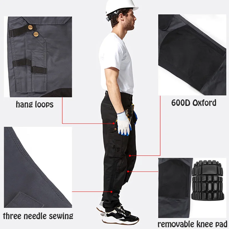 Bauskydd Mens Long Pants Wear-resistant Cargo Pants Multi Pockets Casual Trouser Climbing Outdoor Cycling Work Pants Worker Male