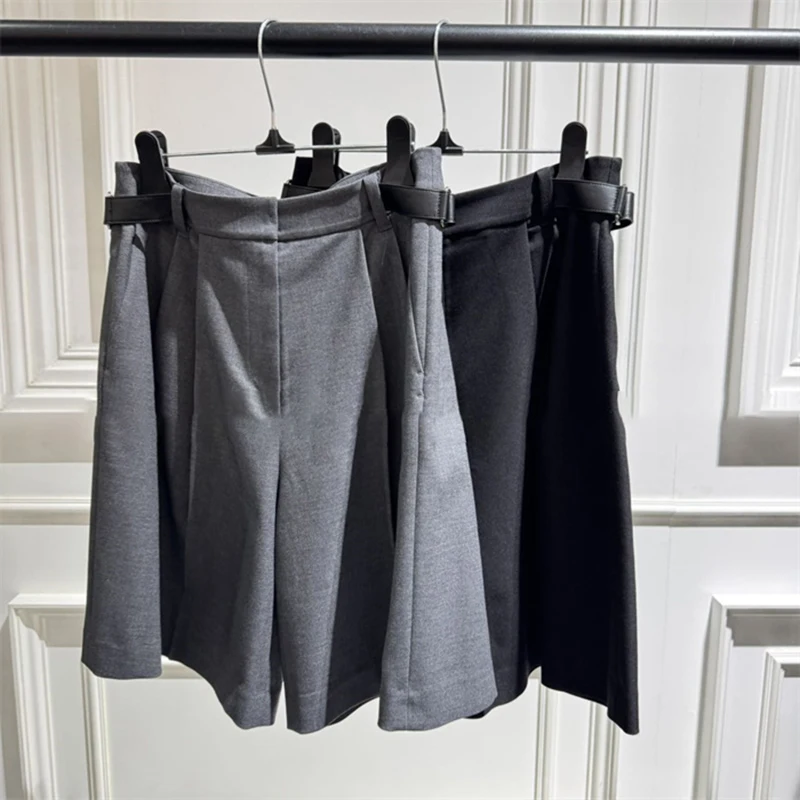 

Шорты-кюлоты MICOAT V25 из натуральной кожи с поясом, широкие, повседневные, на молнии, с завышенной талией, укороченные, женские