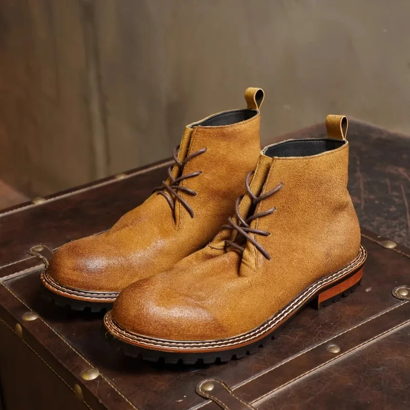 

British Style Work Boots Men's Shoes Oxford Cow Suede Casual Outdoor Hiking Luxury High Top Motorcycle Boots Male Riding Desert