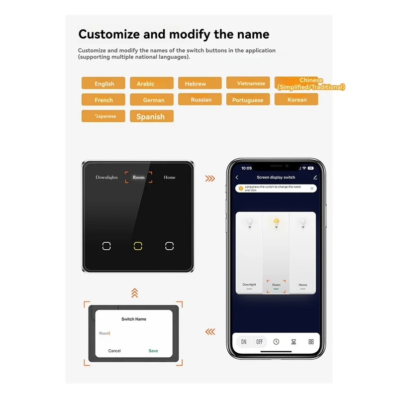 B92B-Tuya For Google Alexa Wifi Display Light Switch Glass Touch Switch Smart Home Three-Way Switch