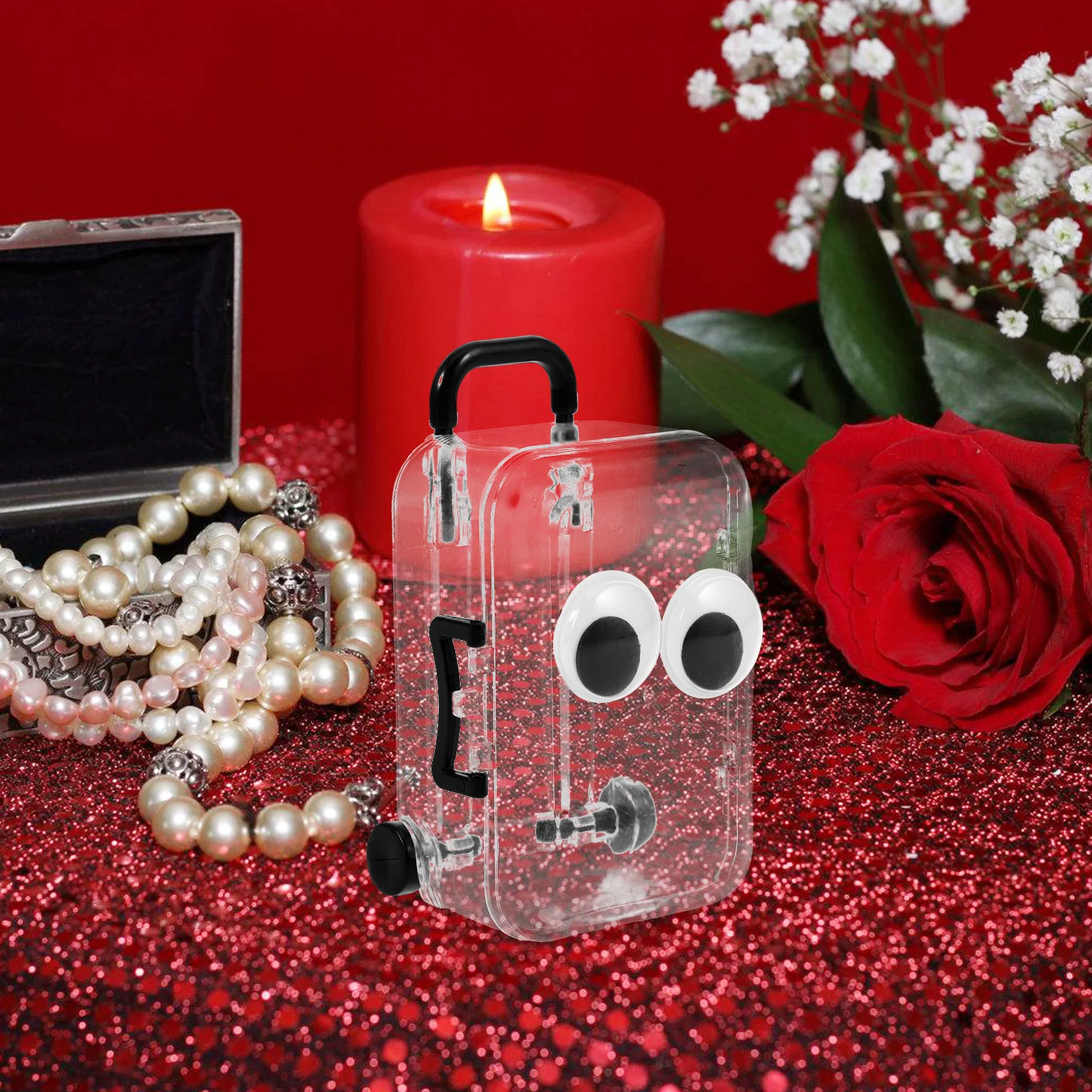 

Suitcase Shaped Jewelry Case Clear Mini Luggage Storage Box Expandable Wheels Removable Organizer Portable Ring Holder Travel