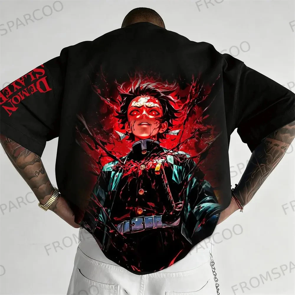 

Футболка Demon Slayer, розовые хлопковые топы с короткими рукавами Nezuko Kamado, принт спереди, дующие волосы, красные глаза, дизайн для мужчин, 2025 г.