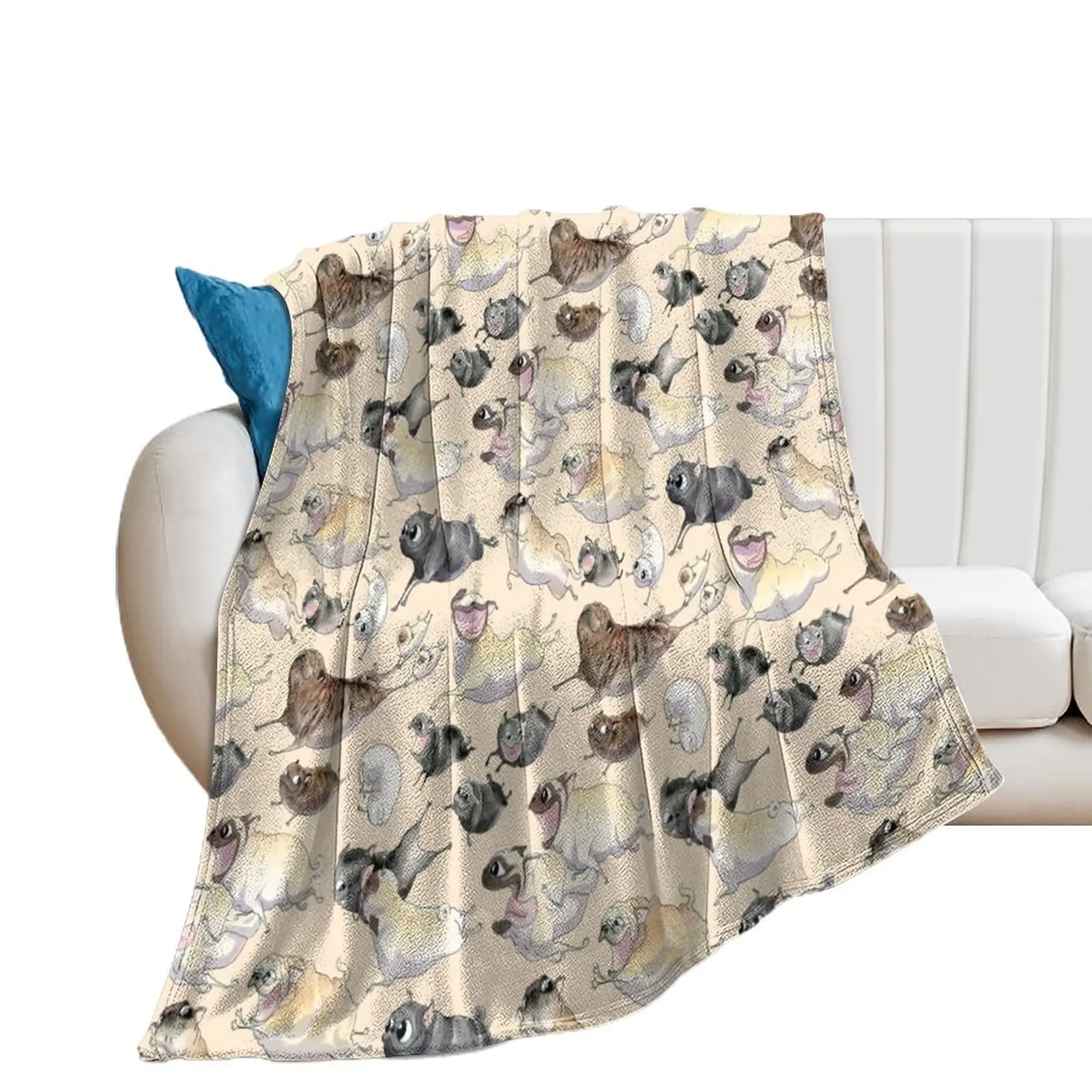 Pugs on the Run (straw background) Throw Blanket Furry Multi-Purpose Sleeping Bag Blankets