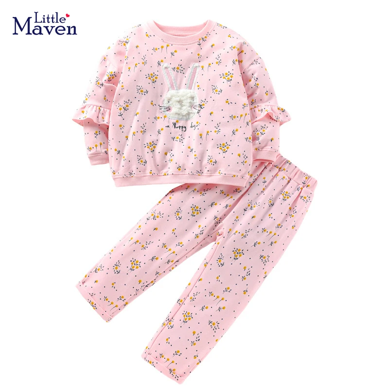 Little maven 2024 Baby Girls Clothes Sets Pink Cotton Thick Casual Clothes for Autumn and Winter Lovely Rabbit Comfort Sets