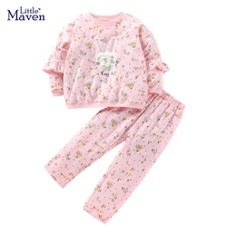 Little maven 2024 Baby Girls Clothes Sets Pink Cotton Thick Casual Clothes for Autumn and Winter Lovely Rabbit Comfort Sets