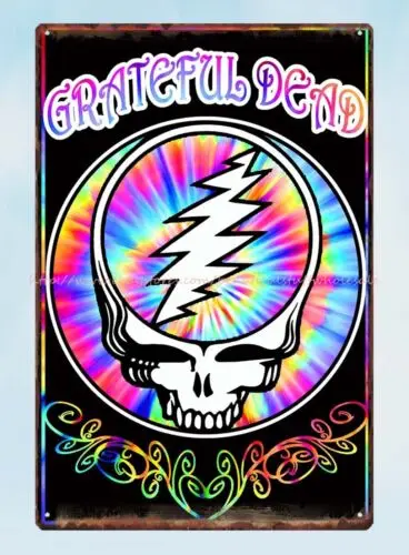 home decor rainbow tie dye swirl skull death metal tin sign