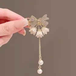 Elegant Lily Of The Valley Flower Hair Clip Claw Crabs On The Back Of The Head Pearl Flower Hairpin Bangs Clip Tassel Clip