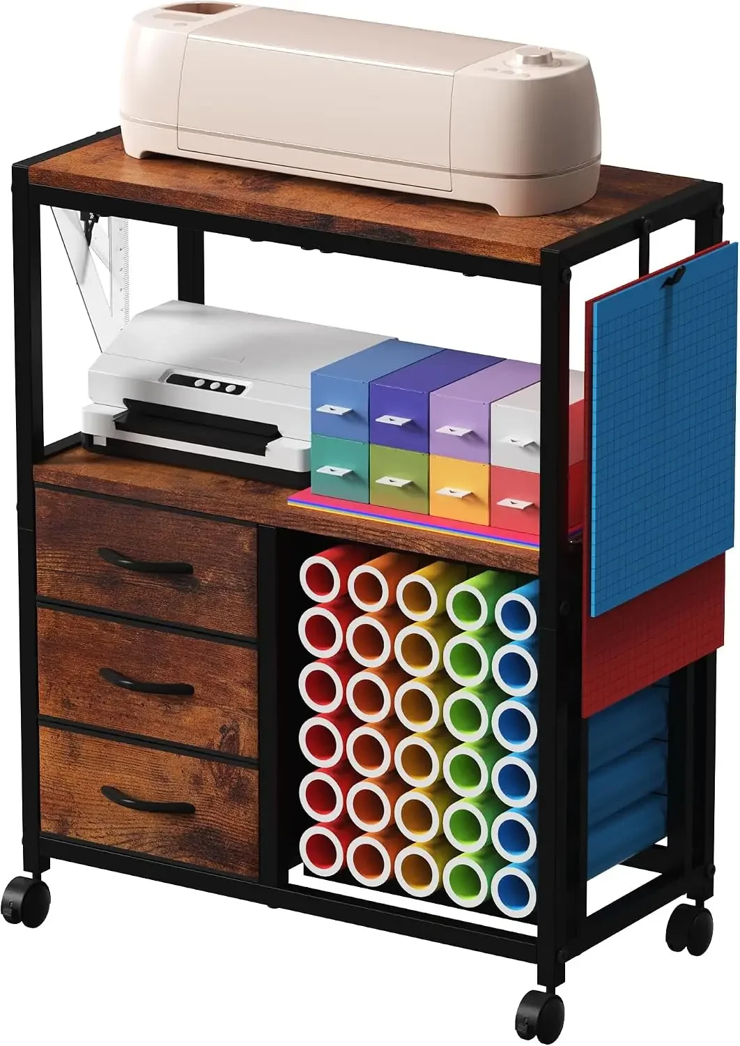 Bestselling30 Vinyl Roll Holders for Cricut Cart, Rolling Craft Cart with 3 Fabric Drawer, Craft Organization and Storage Compat