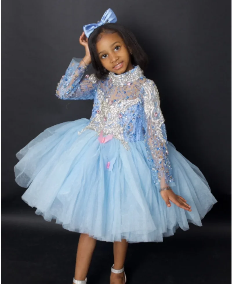 

Sky Blue Kids Birthday Party Dresses Tutu Skirt Puffy Flower Girl Dresses for Wedding Baby Girls Prom Gown Photoshoot