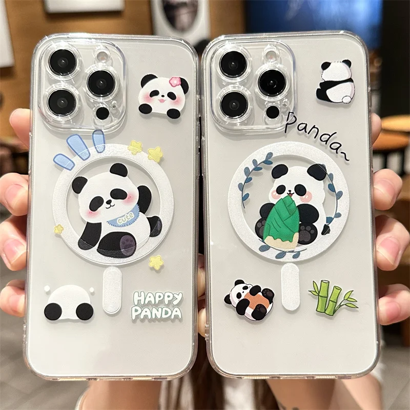 Anime Lovely Panda Case For Samsung Galaxy S24 S23 S22 Ultra S21 S20 Plus FE Note 20 10 Soft Clear Phone Magsafe Magnetic Cover