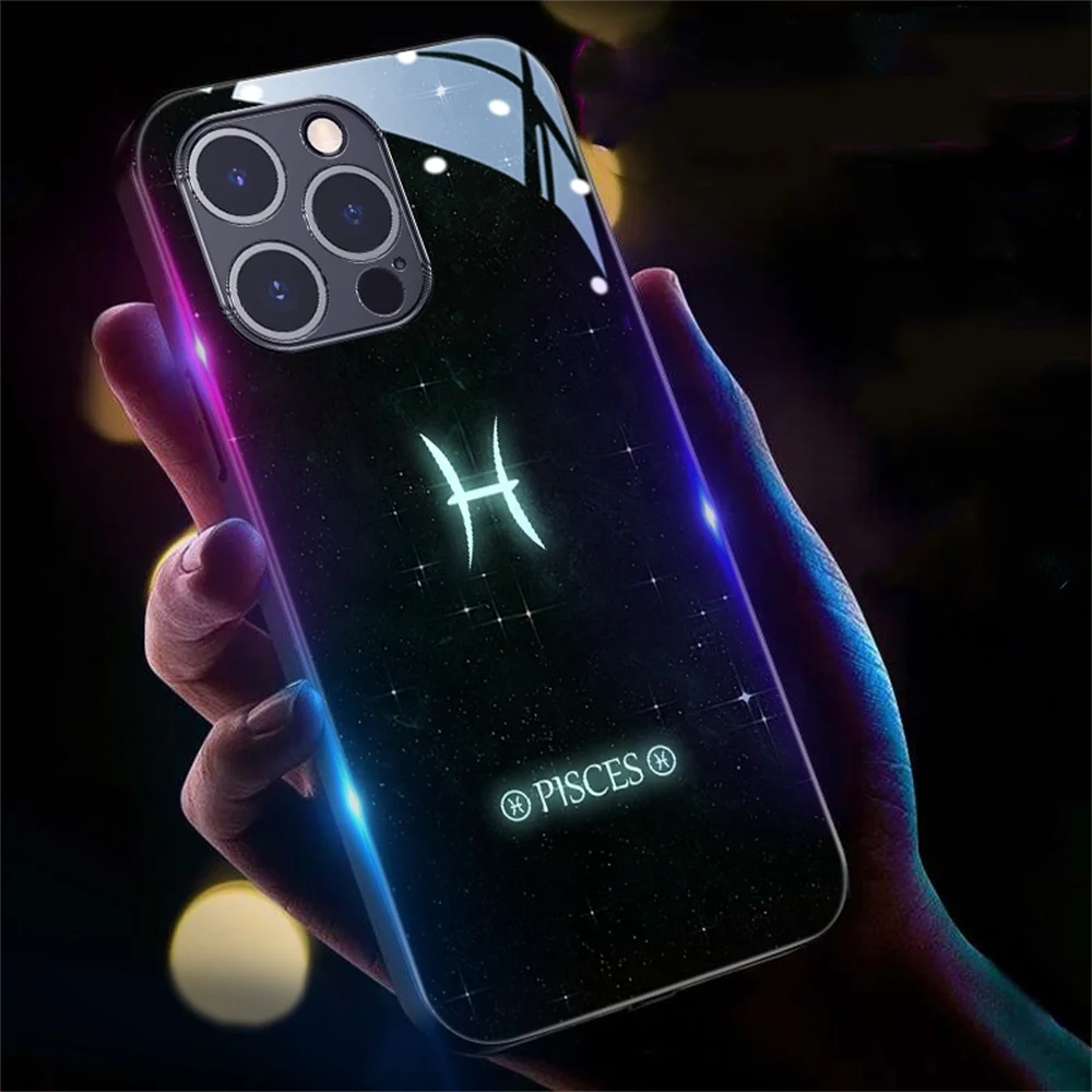 2024 Hot Sale Constellation Design Smart LED Light Glow Tempered Glass Phone Case For iPhone 16 15 14 13 12 11 Pro Max XR Plus