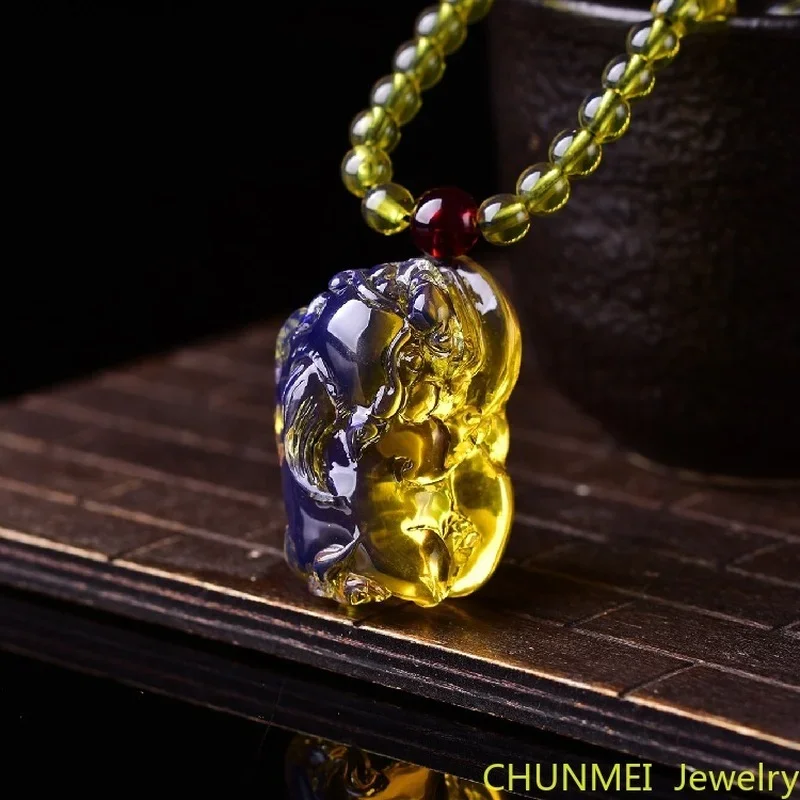 

Dominica Blue Amber Pendant with Hand Polished Water Purification Beads Sweater Chain Pendant Beeswax Woman Jewelry Pendants