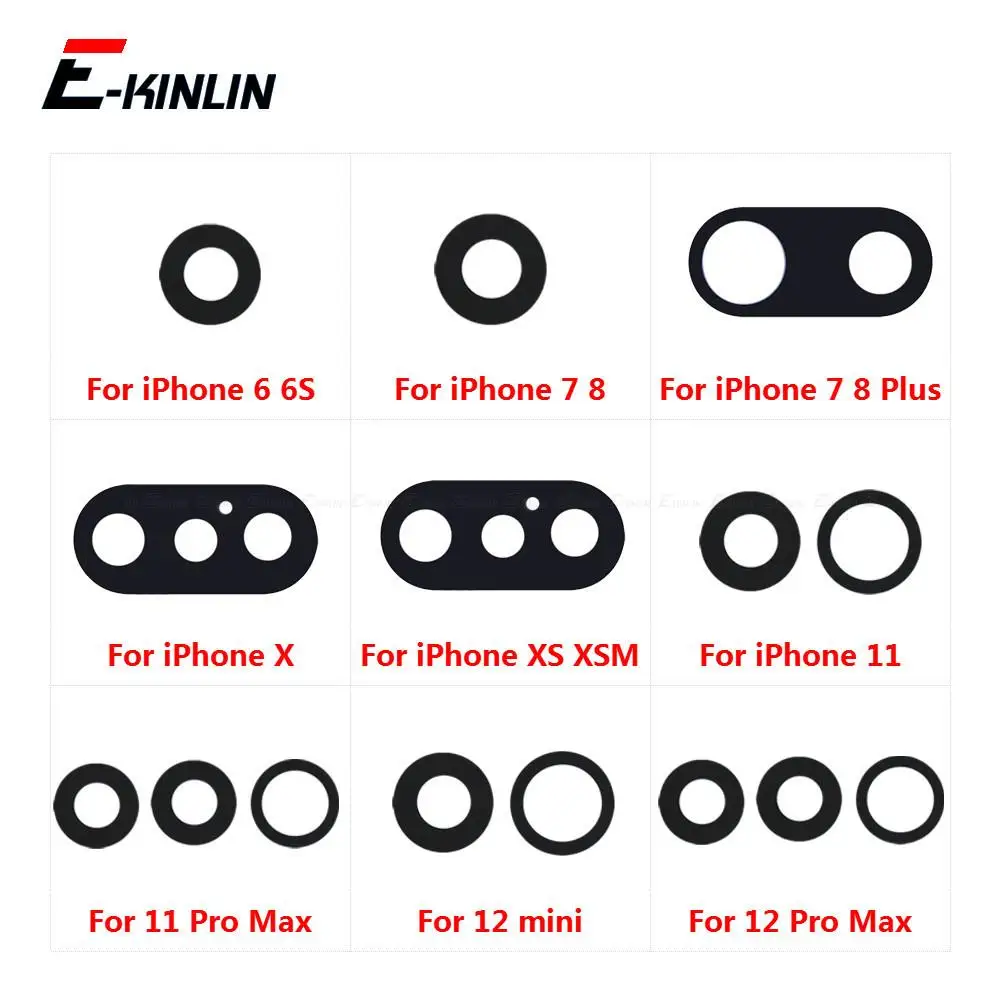

5 шт. \ лот стеклянный объектив задней камеры с клеем, запасные части для iPhone X XS 11 12 mini 12 Pro Max 6 6S 7 8 Plus
