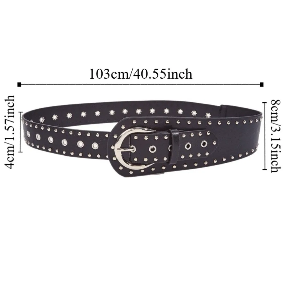 Retro Vintage Rivet Leather Belt Studded Design PU Leather Women's Waist Belt Chic Y2k Dress Jeans Waistband Female