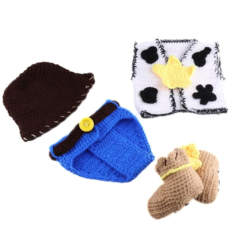 

57EE Baby Photoshoot Props Cowboy Costume Set Underpants Cowboy Hat Vest Newborn Photo Props Photography Clothes Accessories