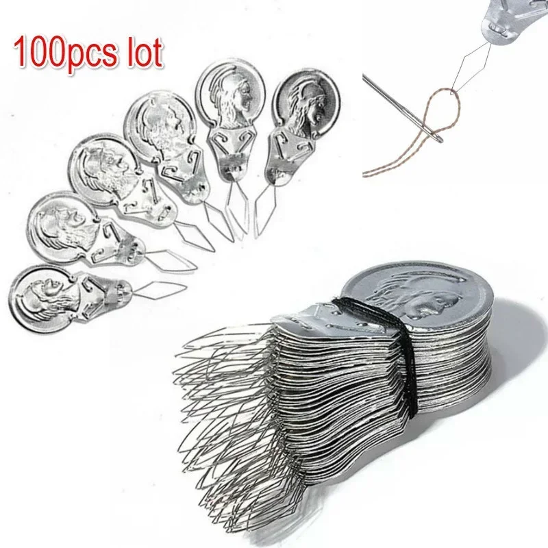 100PCS Bow Wire Needle Threader Stitch Insertion Machine Hand Sewing Thread Leading Tool Appr.41*17*0.4mm