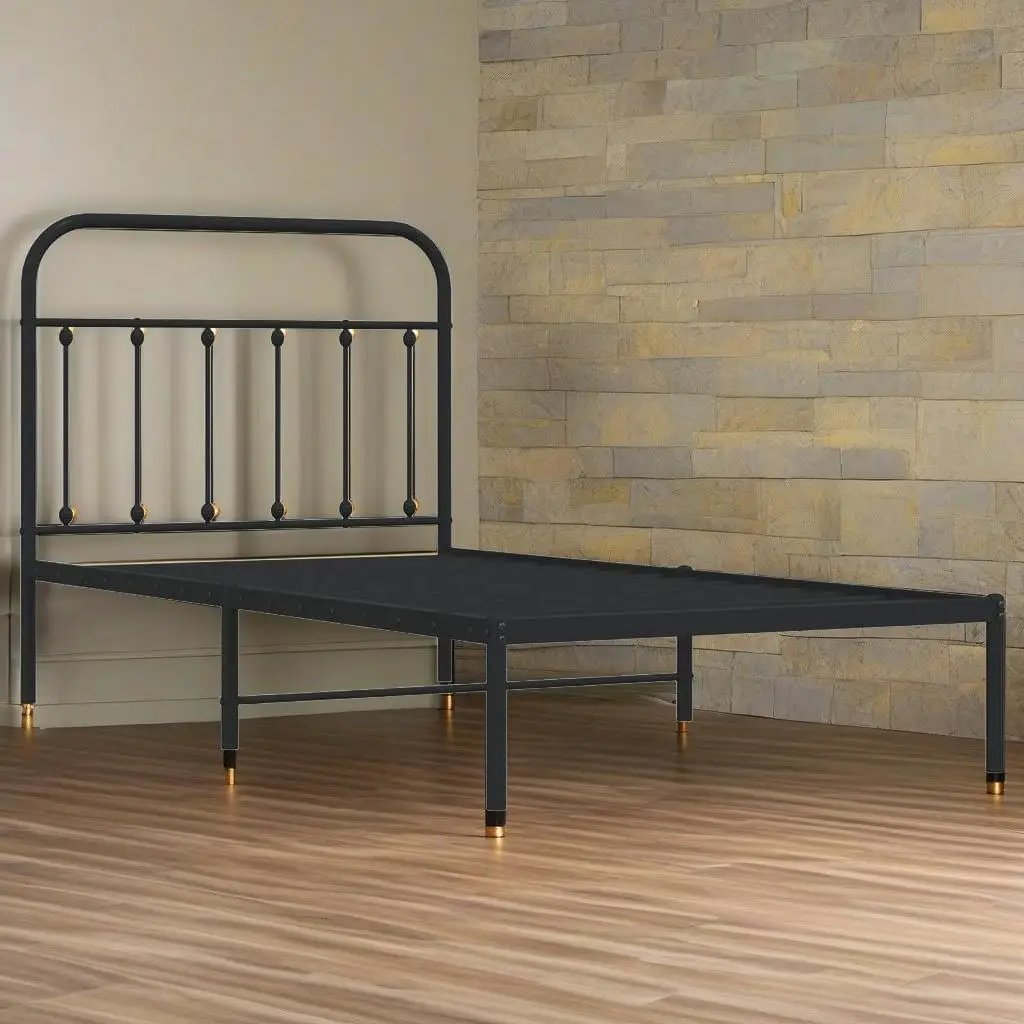 

Black Metal Bed Frame with Headboard - Twin Size 39.4x74.8, No Mattress Included