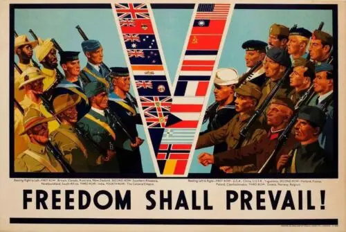 World War Two Poster Freedom Shall Prevail Metal Sign Plaque Pub Bar Mancave