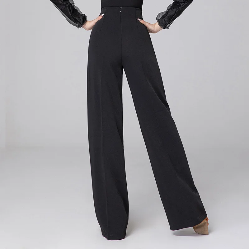 2025 pantalones de pierna recta de cintura alta para mujer, trajes de baile latino, pantalones de baile modernos de salón, ropa de práctica de baile de Tango DQL11669