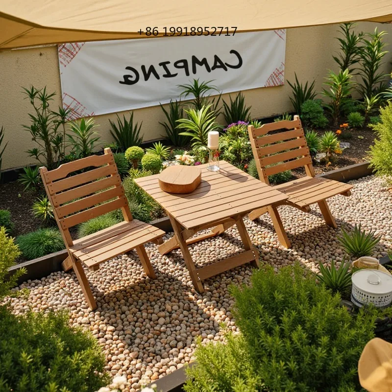 Outdoor Folding Chairs and Table Patio Garden Cafe Bistro Furniture Bamboo Beach Backrest Seating Commercial Picnic Table