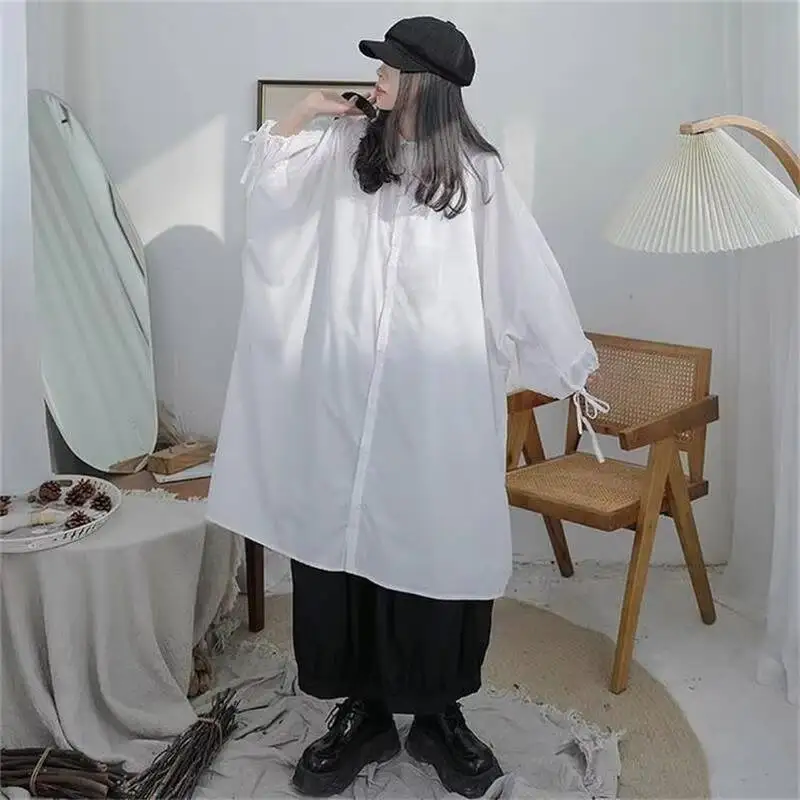 Ladies Long Sleeve Dress Shirt Skirt Spring New French Irregular Design Fashion Popular Casual Loose Large Size Skirt