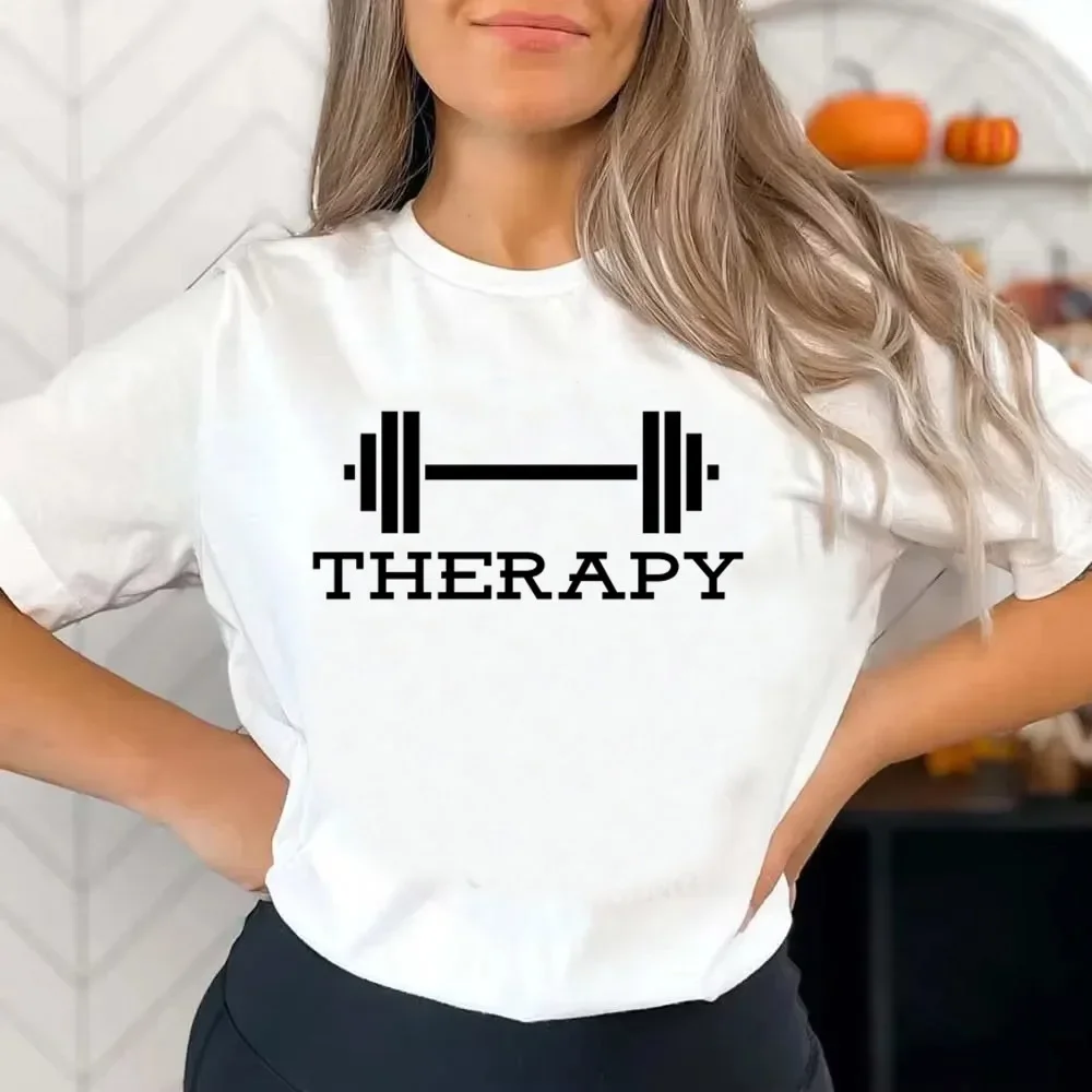 تي شيرت نسائي صيفي أنيق مطبوع لرفع الأثقال واللياقة البدنية بأكمام قصيرة ورقبة دائرية وهو عصري ومتعدد الاستخدامات #3