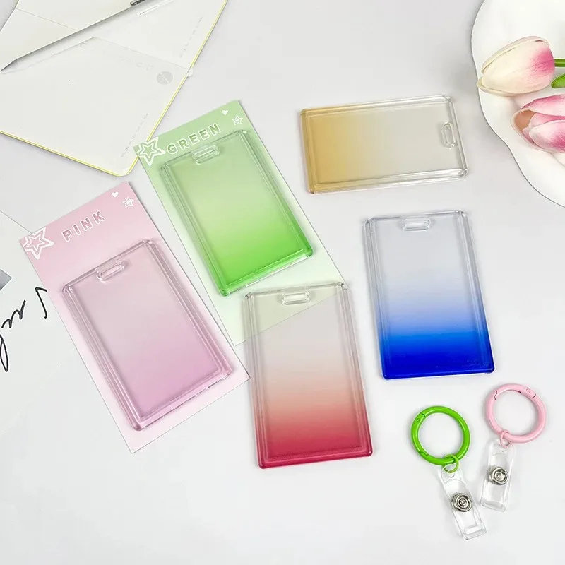

1PC Personalized DIY Transparent Gradient Color Decorative Card Sleeve Material with Key Ring Backpack Pendant Girl Handwork Toy