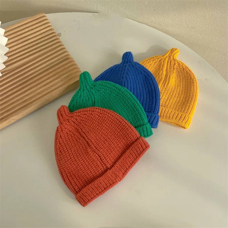 Spring Autumn Outdoor Warm Knit Beanies Bonnet Korean Candy Color Wool Baby Costume Hats Caps for Newborn Girls Boys Accessories