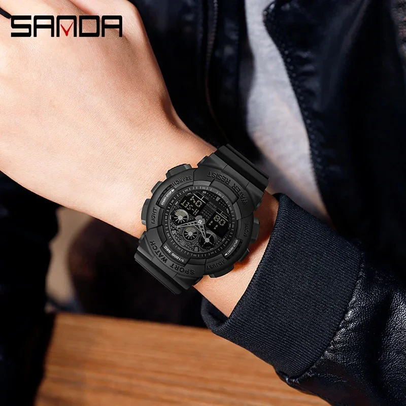 SANDA Multifunctional Sports Watch Waterproof Luminous Dual Movement Quartz Electronic Watch Fashion Couple Watch for Men Women